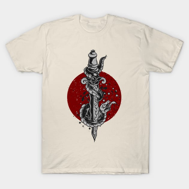 dagger snake illustration T-Shirt by Mako Design 